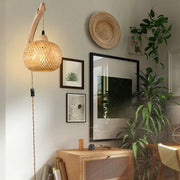 Rattan Wall Light – Woven Shade & Wooden Bracket