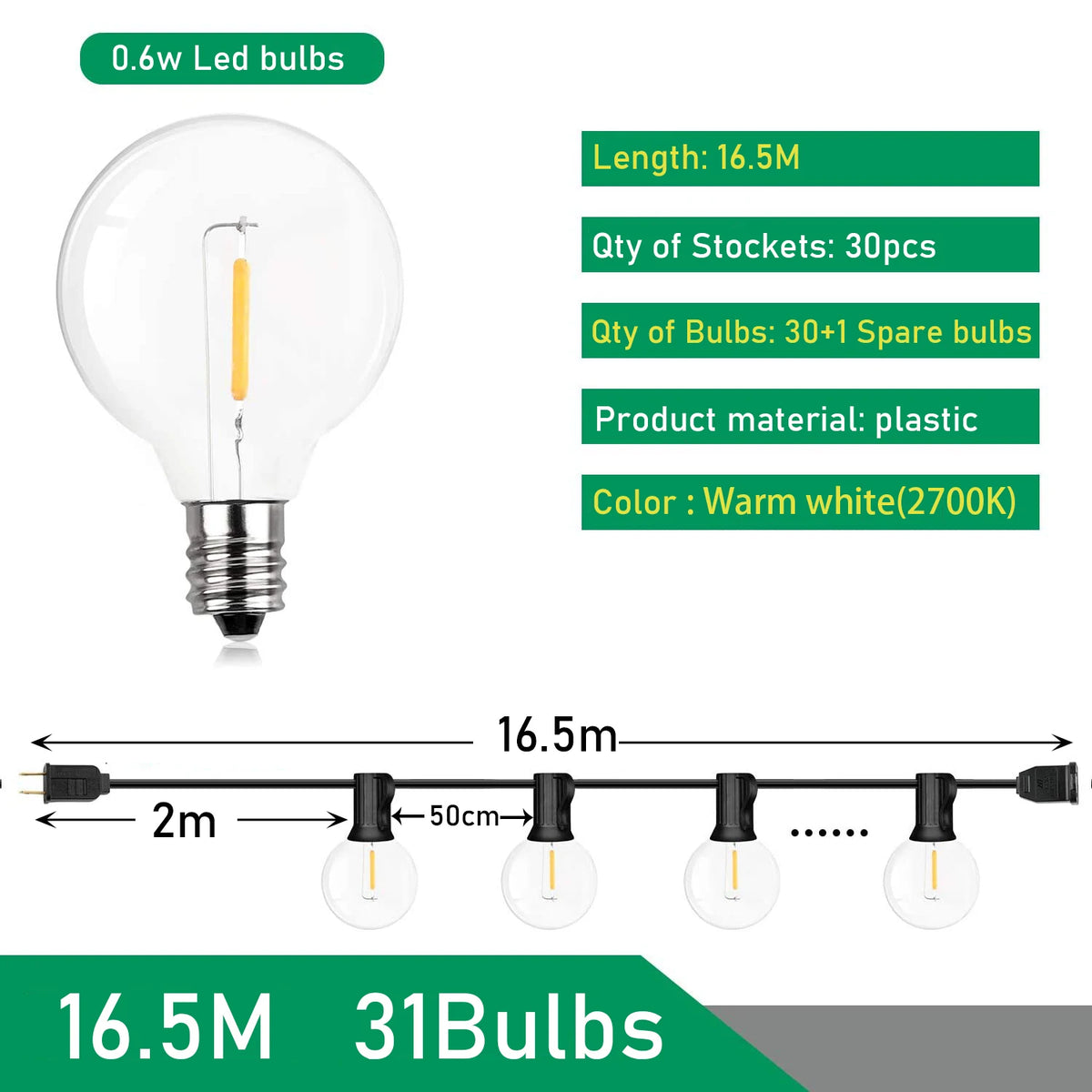 Outdoor Festoon Lights – G40 Globe Bulbs