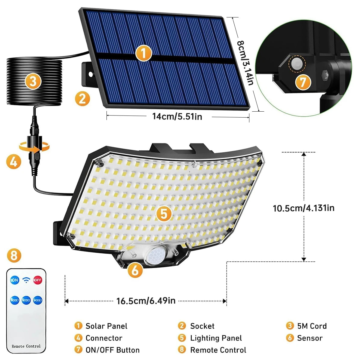 Solar Outdoor Wall Light with Motion Sensor & Remote Control