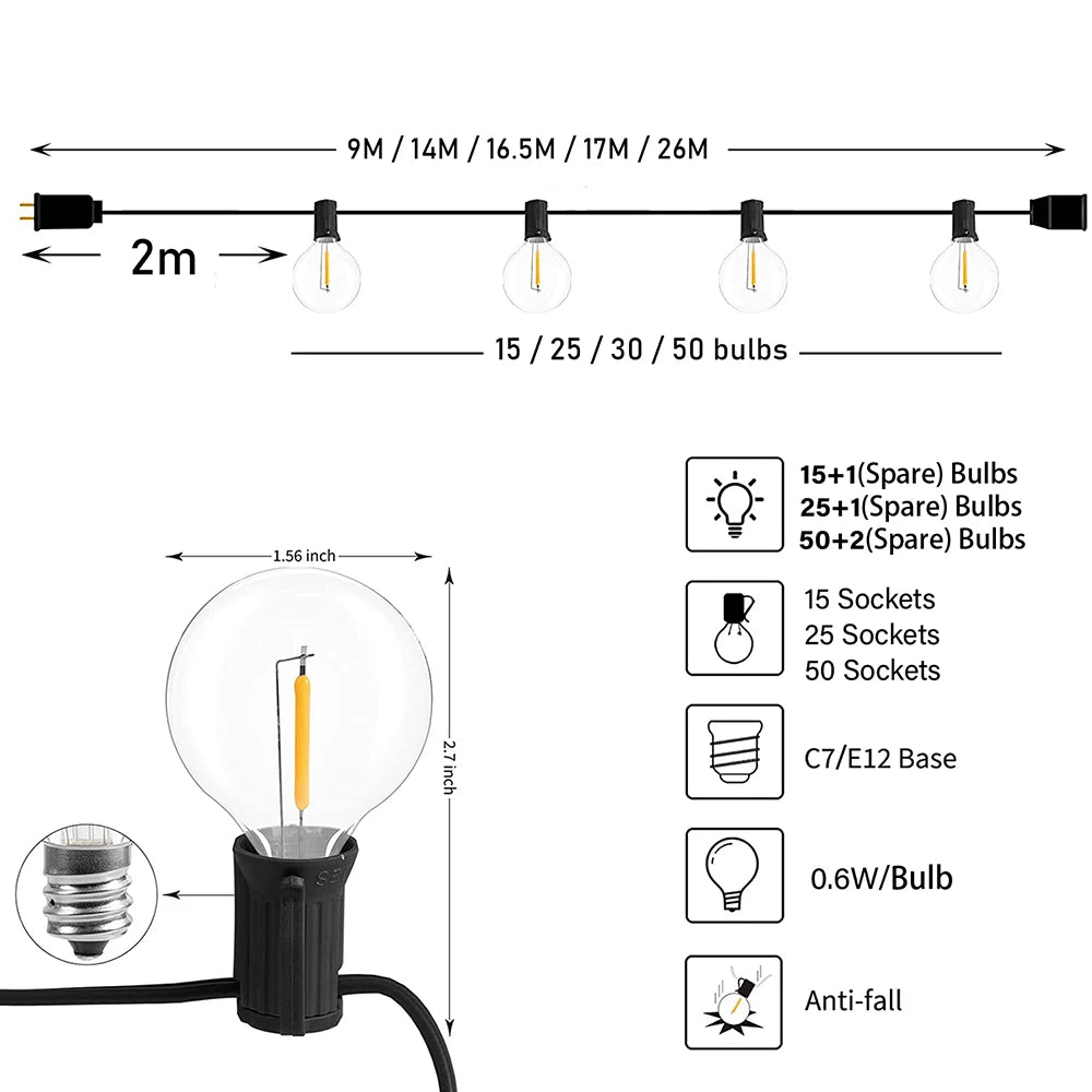 Outdoor Festoon Lights – G40 Globe Bulbs