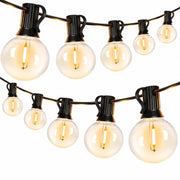 Warm white G40 globe festoon lights on a white background