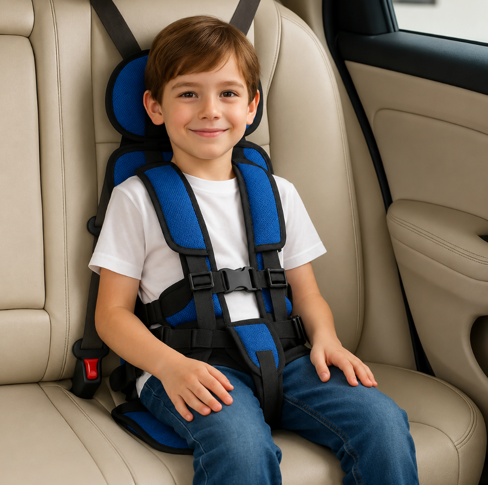 Portable Child Travel Seat, Foldable Lightweight Compact Design with Adjustable Harness, Removable Fabric, 2 Sizes and 8 Colours for Family Travel