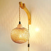 Rattan Wall Light – Woven Shade & Wooden Bracket