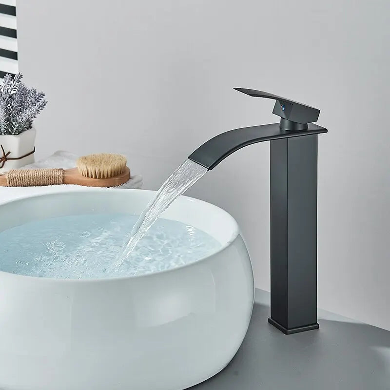 Matte black bathroom basin tap detail