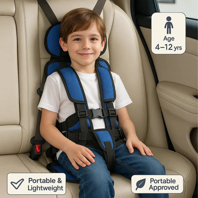 Portable Child Travel Seat, Foldable Lightweight Compact Design with Adjustable Harness, Removable Fabric, 2 Sizes and 8 Colours for Family Travel
