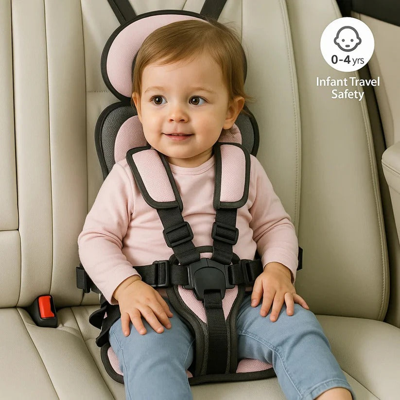 Portable Child Travel Seat, Foldable Lightweight Compact Design with Adjustable Harness, Removable Fabric, 2 Sizes and 8 Colours for Family Travel