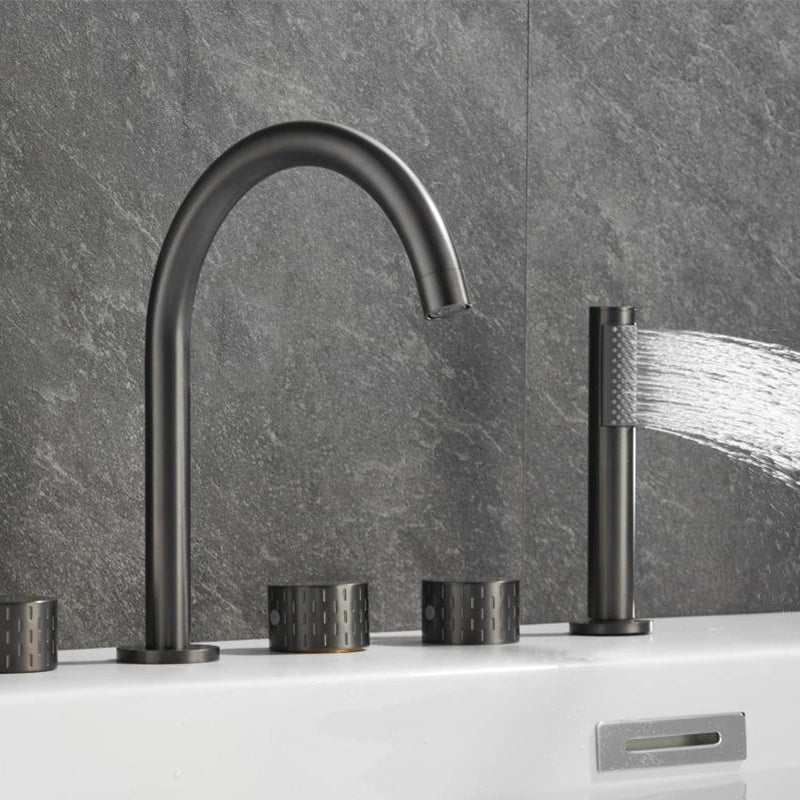 3-hole bath mixer with hand shower 2