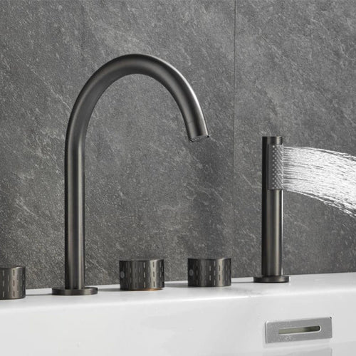 3-hole bath mixer with hand shower 2