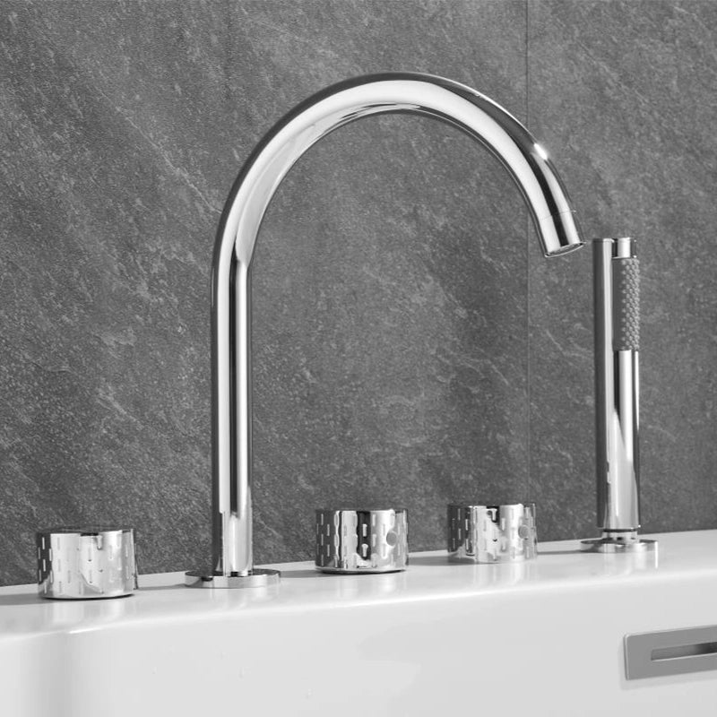 3-hole bath mixer with hand shower 4