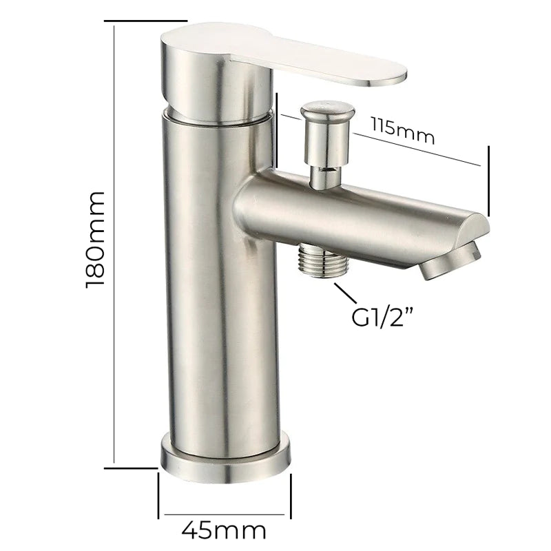 Brushed Steel Single-Hole Bath Mixer Tap with Hand Shower – dimensions