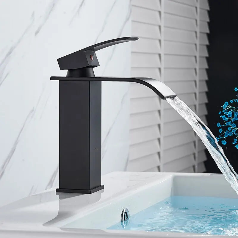 Matte black single-hole basin tap – detail view