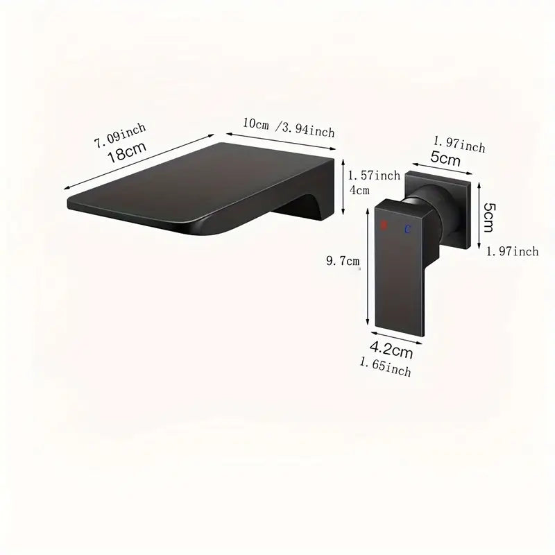 Matte black wall mounted waterfall basin mixer tap view 3