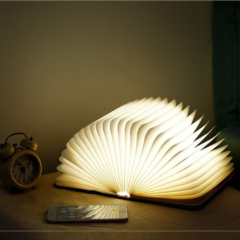 Cordless wooden book table lamp