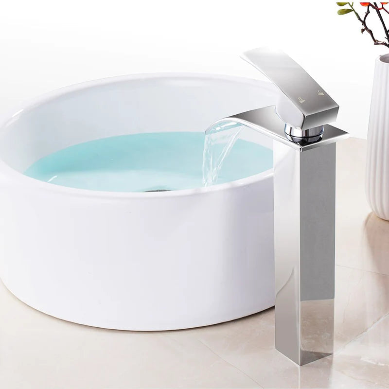 Brass Waterfall Basin Mixer Tap – Chrome / Matte Black