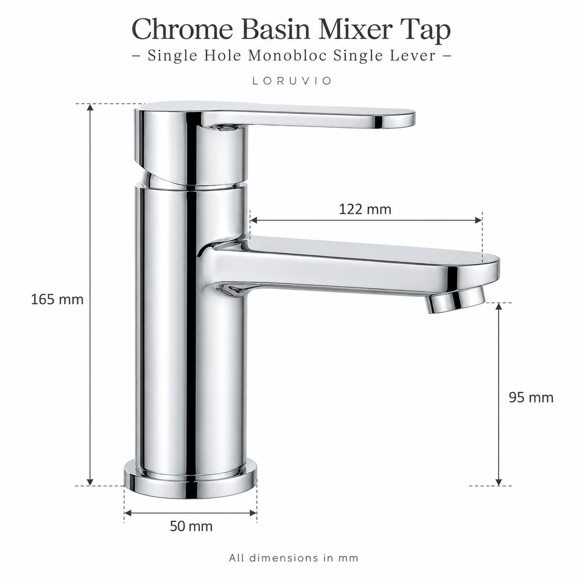 Chrome Basin Mixer Tap – dimensions