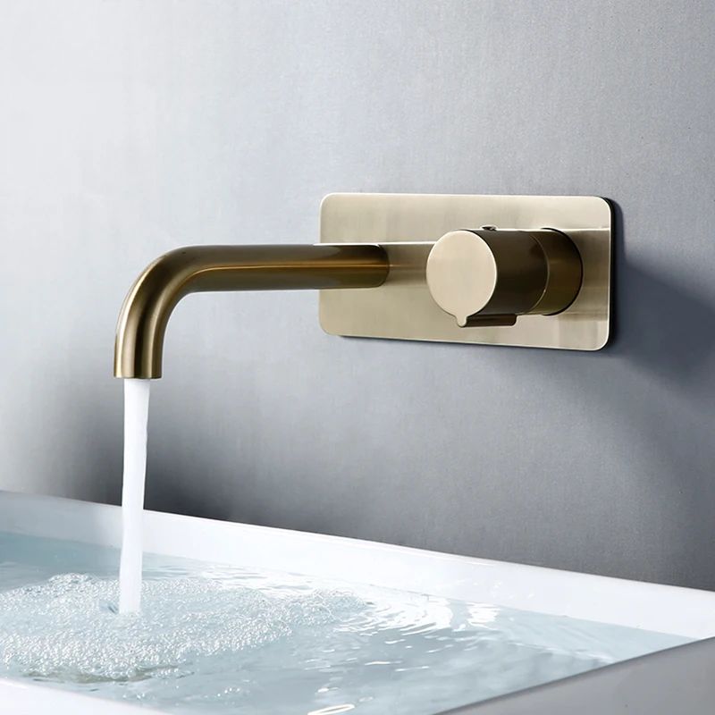 Brushed gold wall mounted basin tap