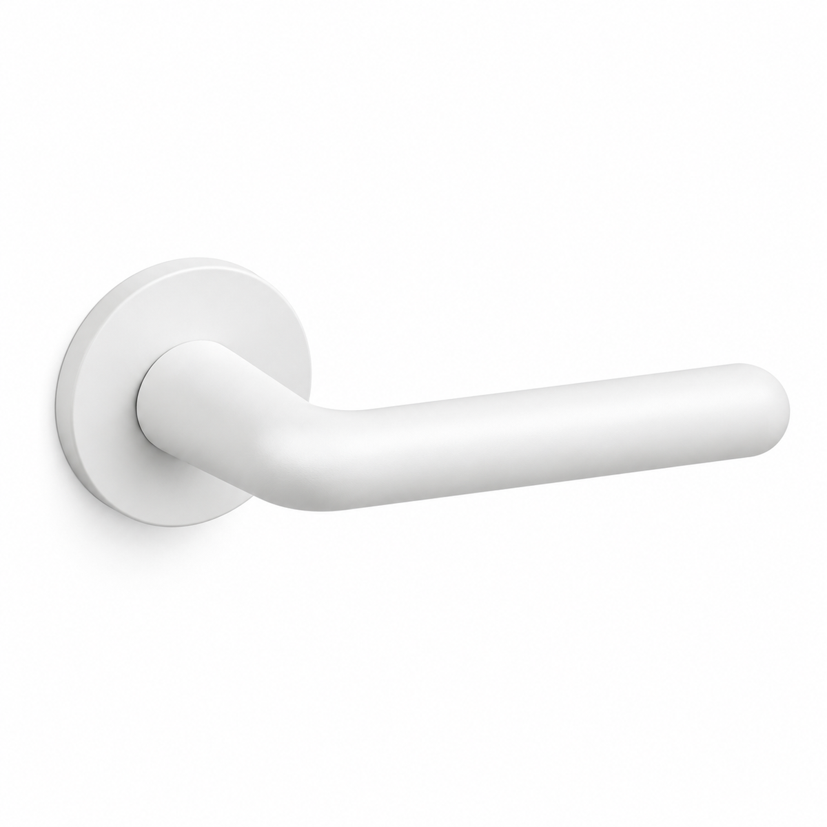 Matt White Internal Door Handles – Round Rose Pair – complete view on white background
