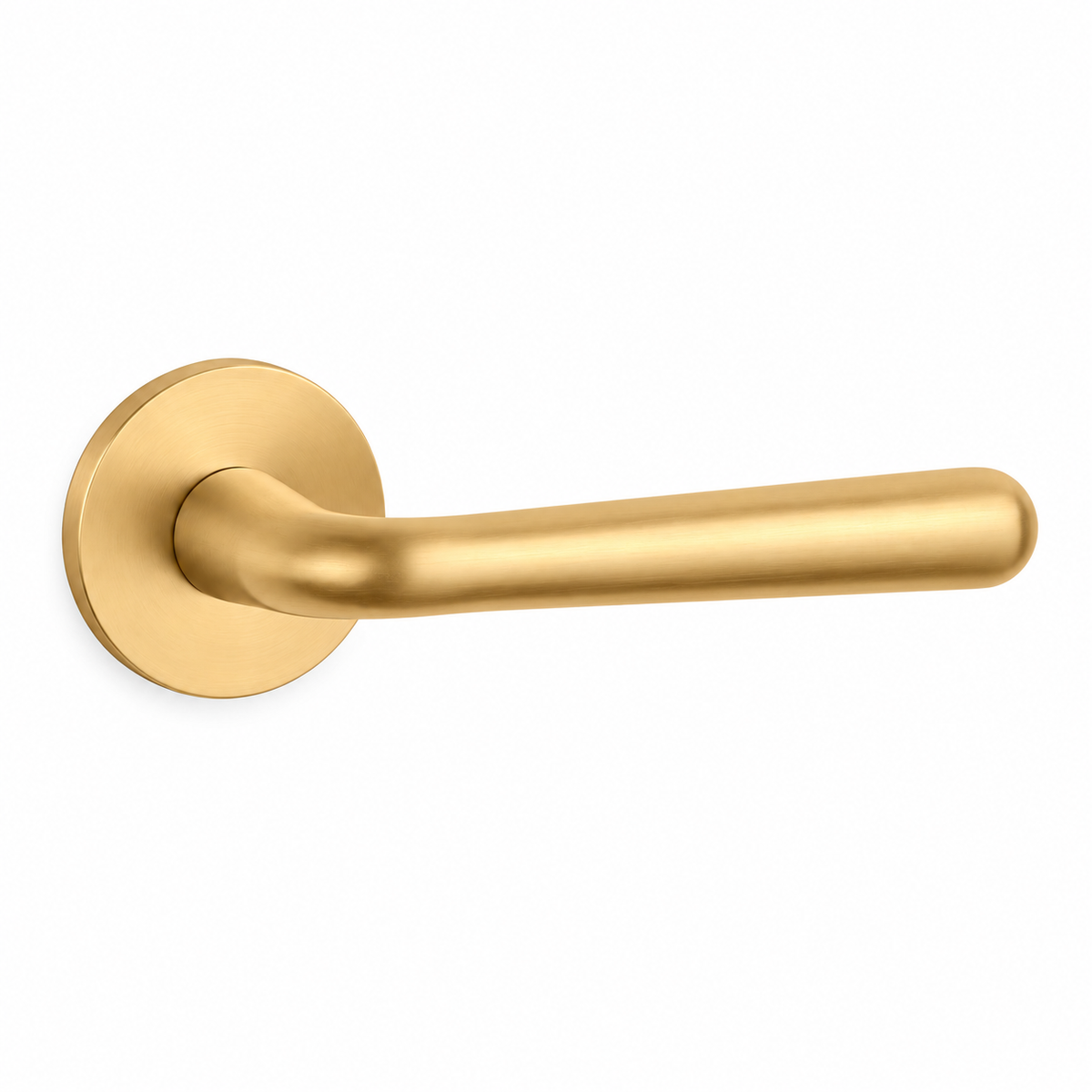 Satin Gold Internal Door Handles – Round Rose Pair – complete view on white background