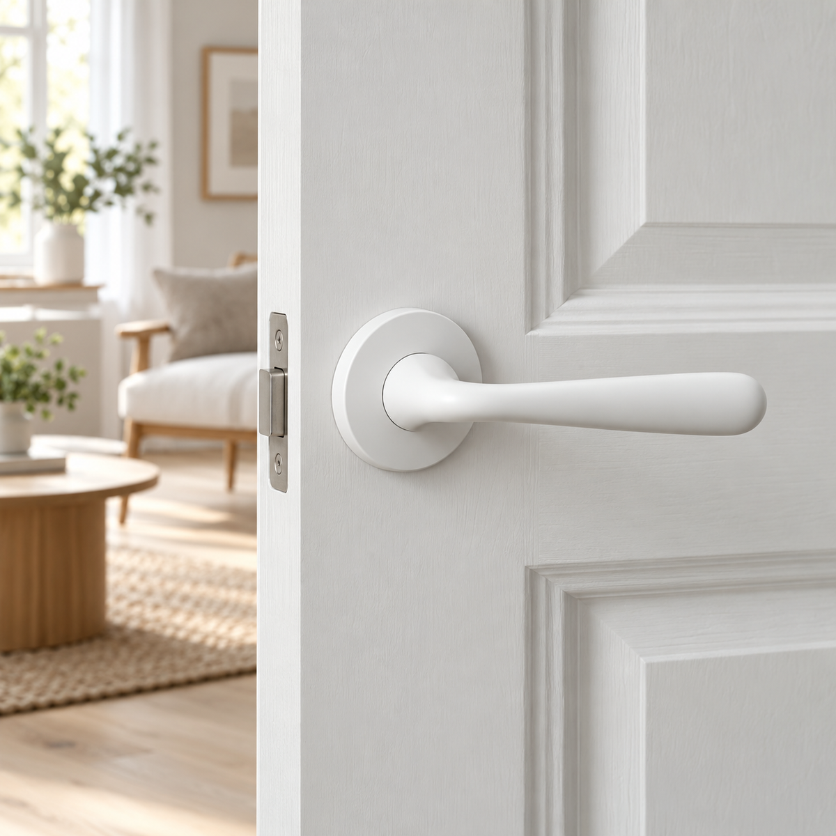 Matt White Internal Door Handles – Round Rose Pair