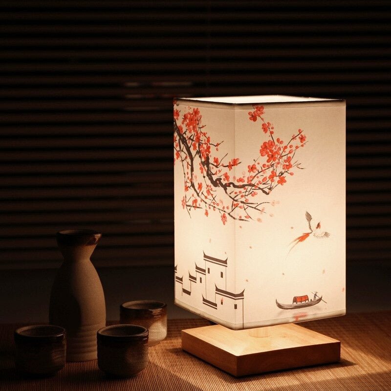 Japanese table lamp red flower pattern