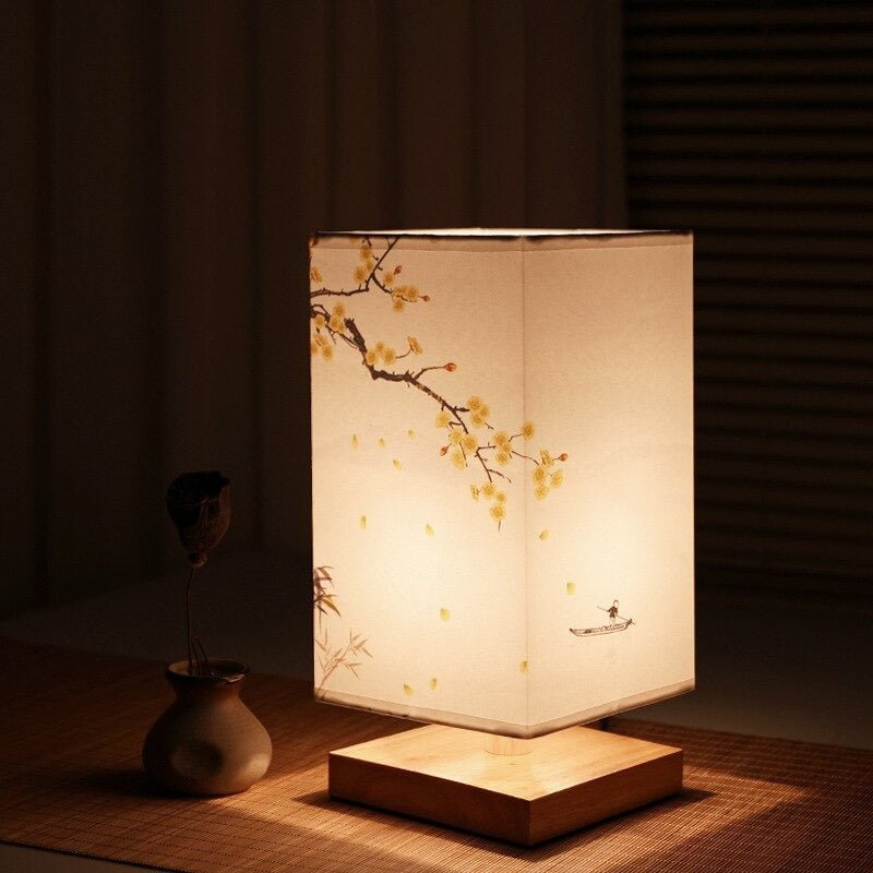 Japanese table lamp yellow flower pattern