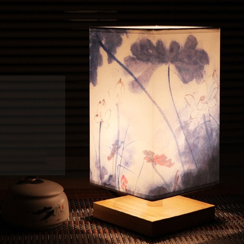 Japanese table lamp blue flower pattern