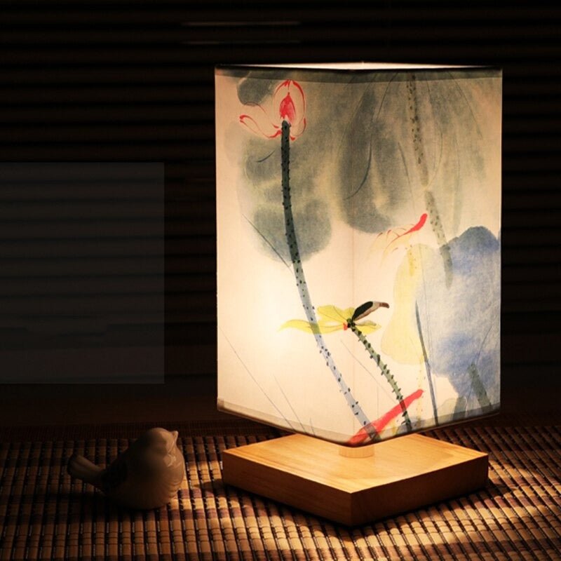 Japanese table lamp water lily pattern