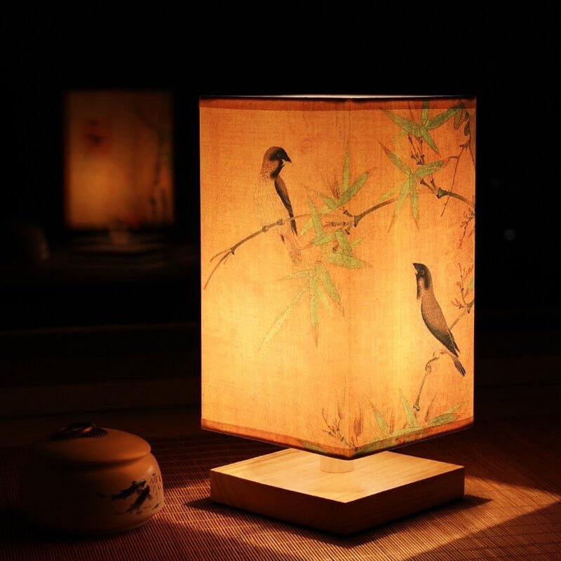 Japanese table lamp bird pattern