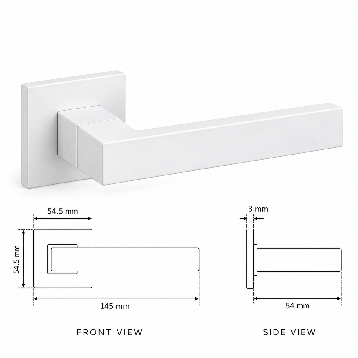 White Stainless Steel Internal Door Handles – Square Rose Pair
