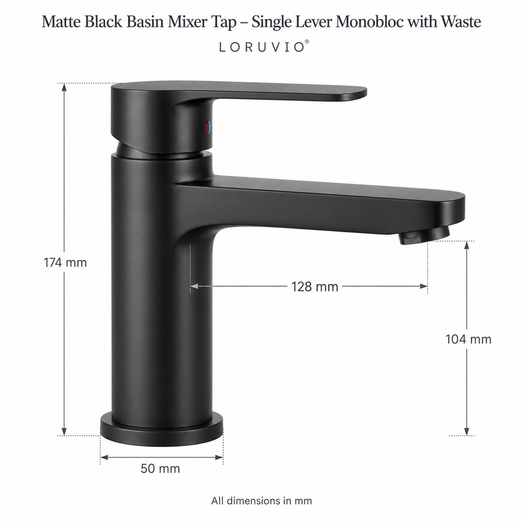 Matte Black Basin Mixer Tap – dimensions
