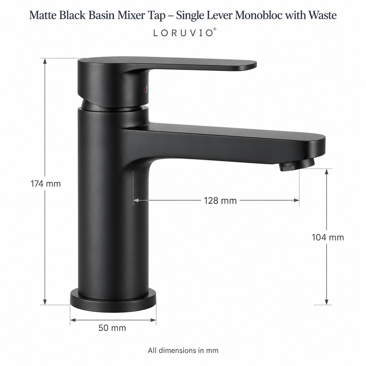 Matte Black Basin Mixer Tap – dimensions