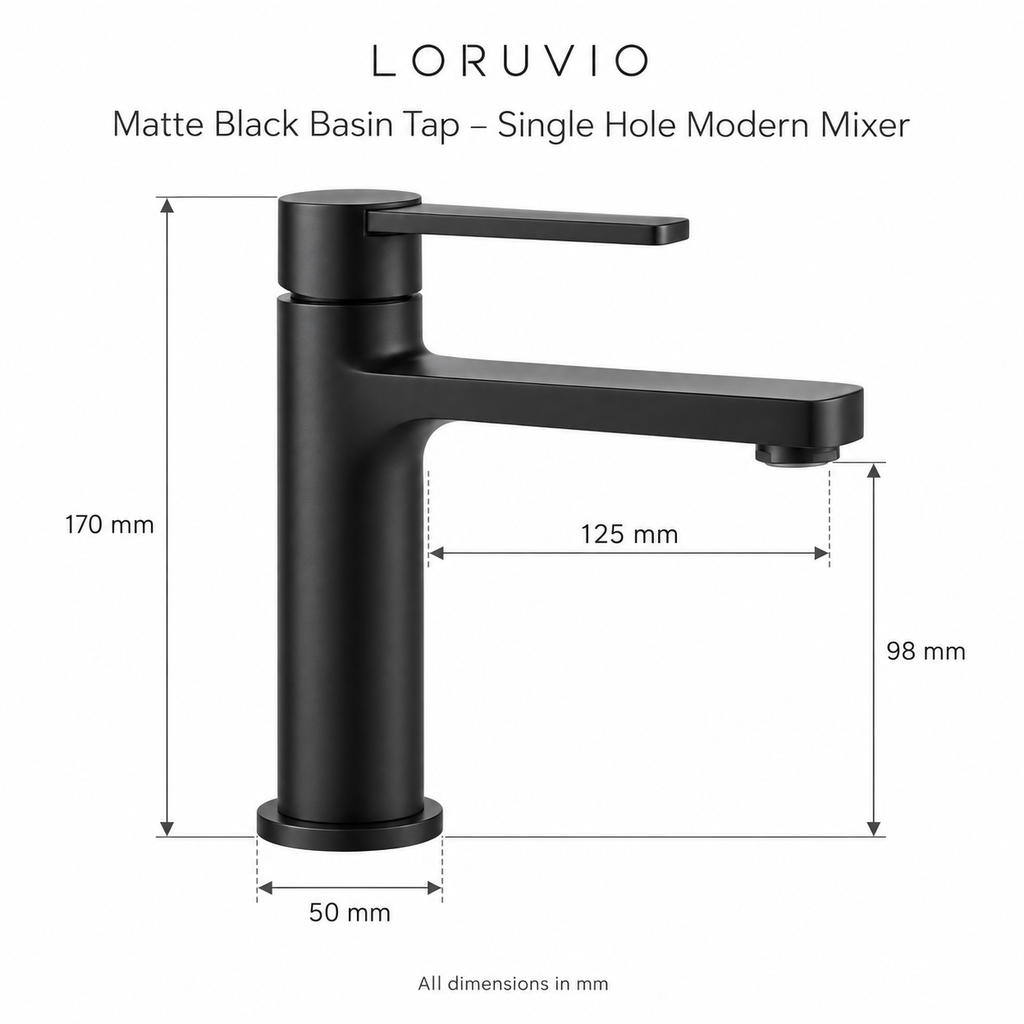 Matte Black Basin Tap – dimensions