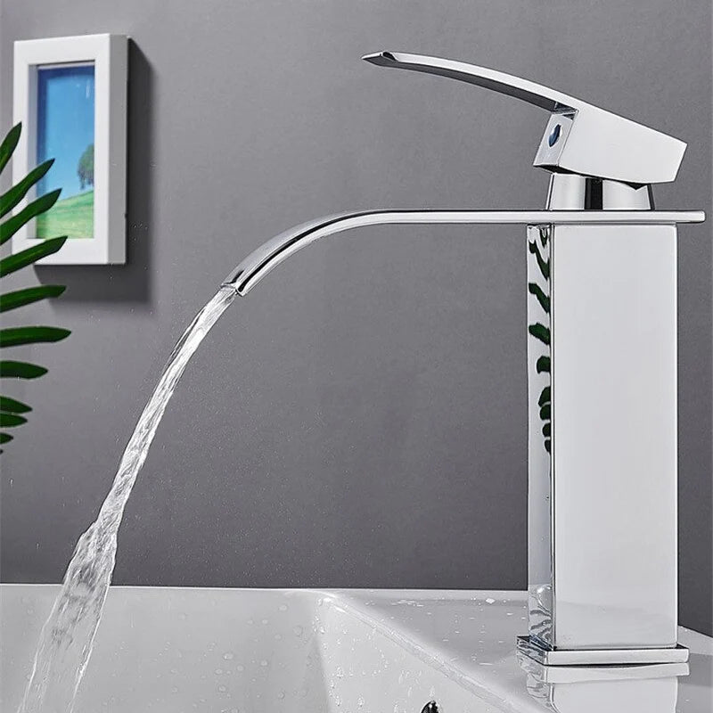 Single Hole Waterfall Basin Mixer Tap – Chrome / Gold / Black / Stainless Steel