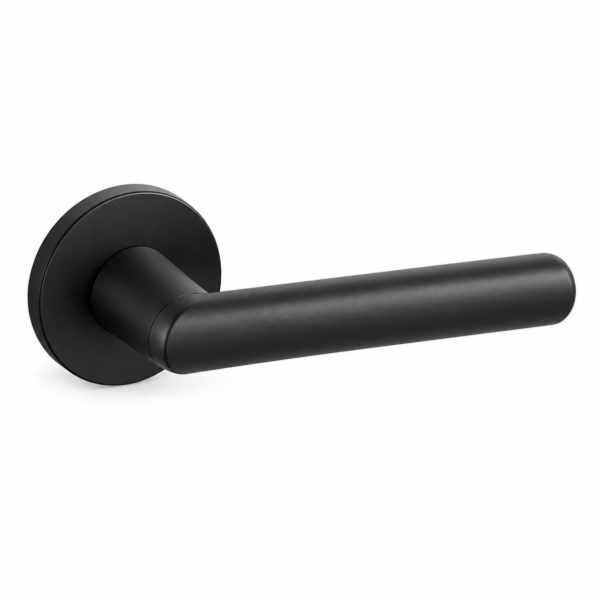 Black Stainless Steel Internal Door Handles – Round Rose Pair – complete view on white background