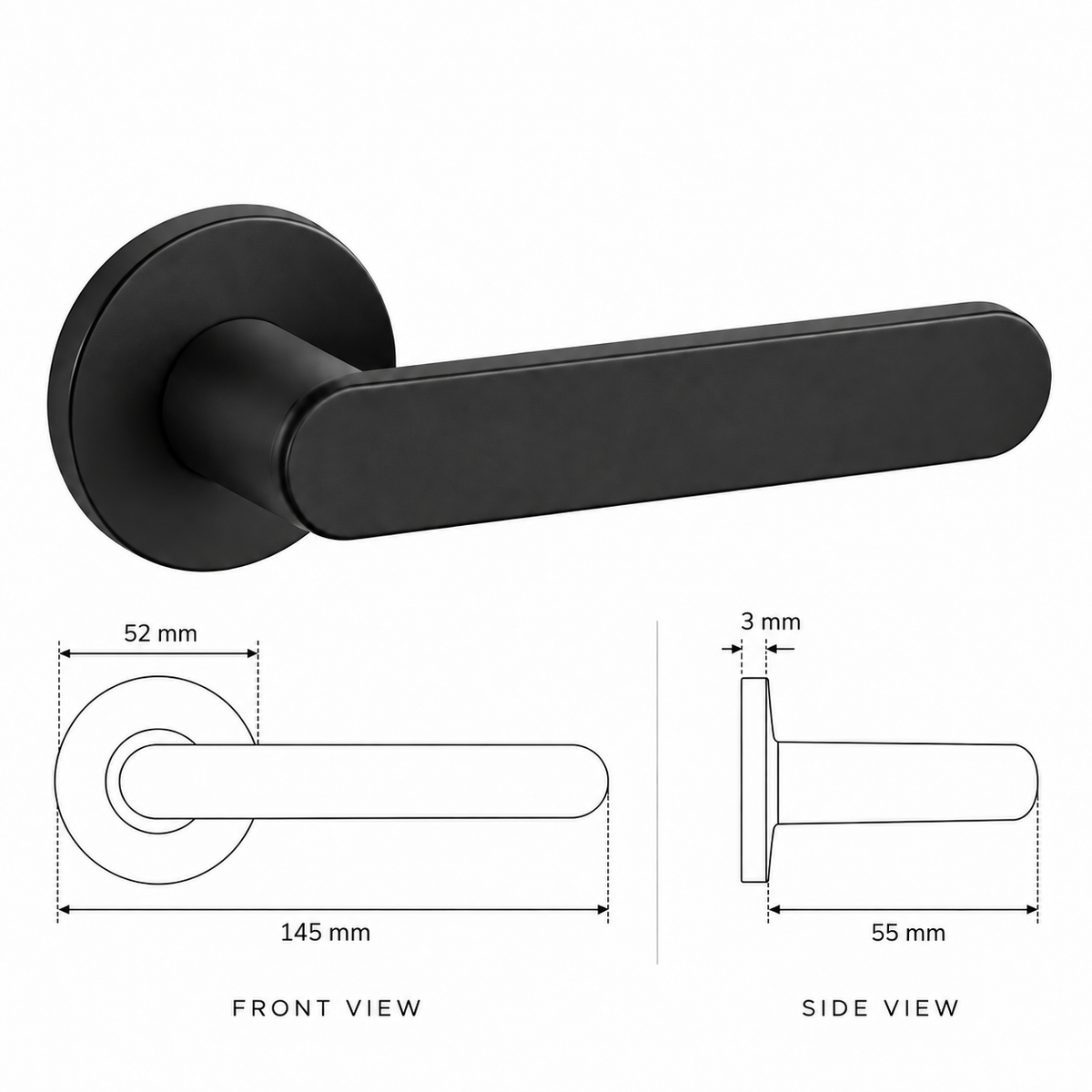 Black Stainless Steel Internal Door Handles – Ultra-Slim Round Rose Pair