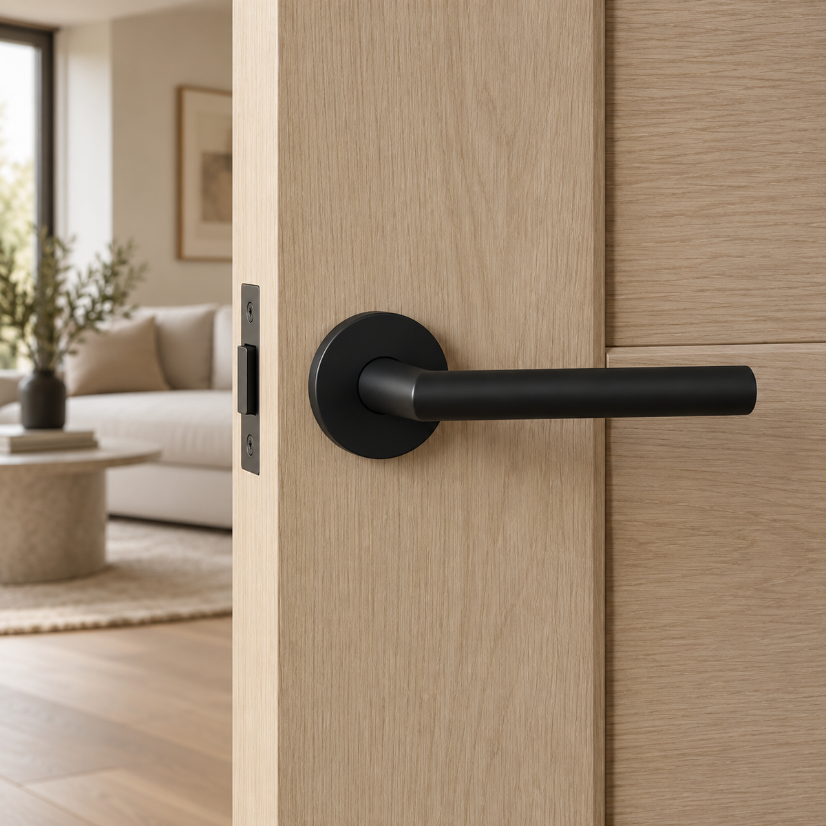 Black Stainless Steel Internal Door Handles – Ultra-Slim Round Rose Pair