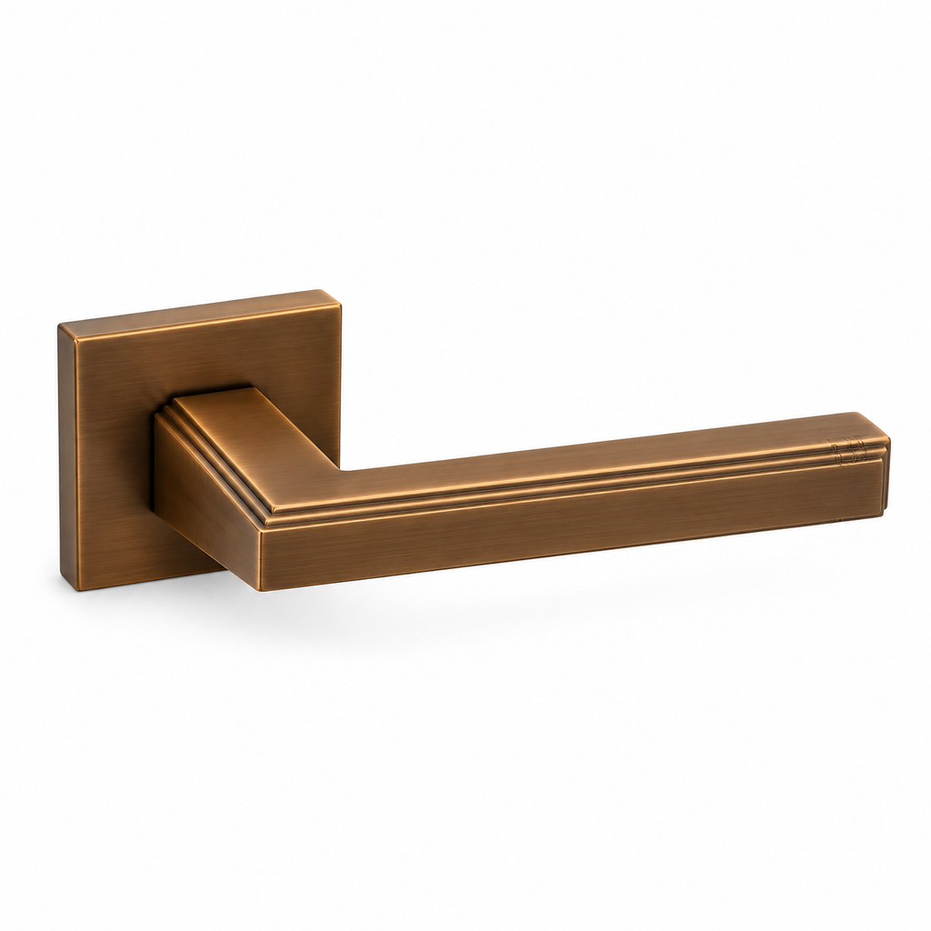 Modern Internal Door Handles – Square Rose Pair – complete view on white background