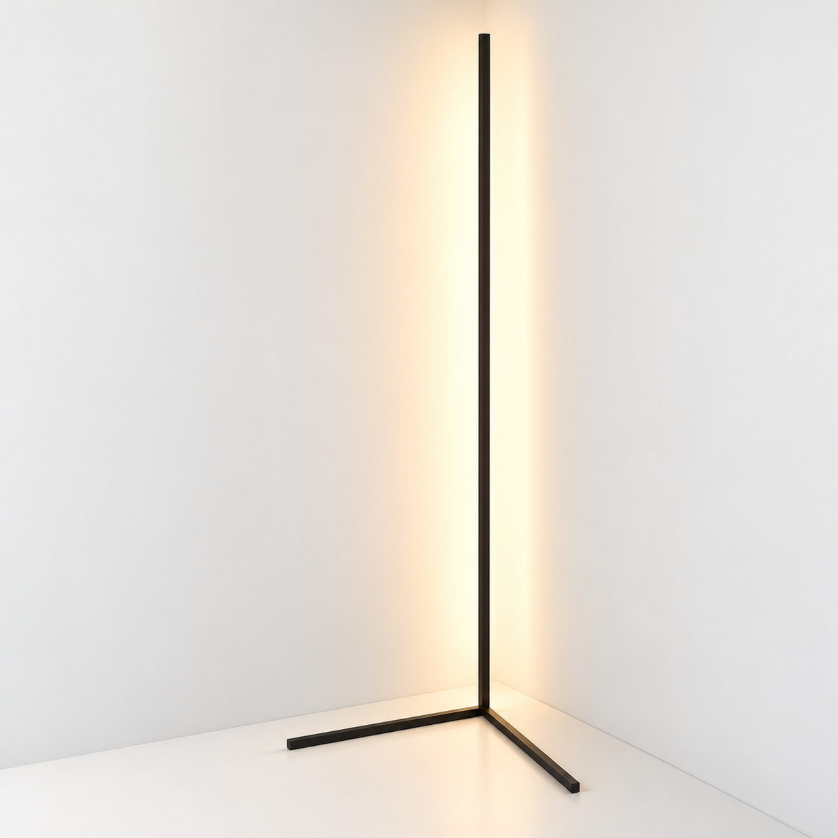 Black RGB floor lamp with warm light and slim corner base