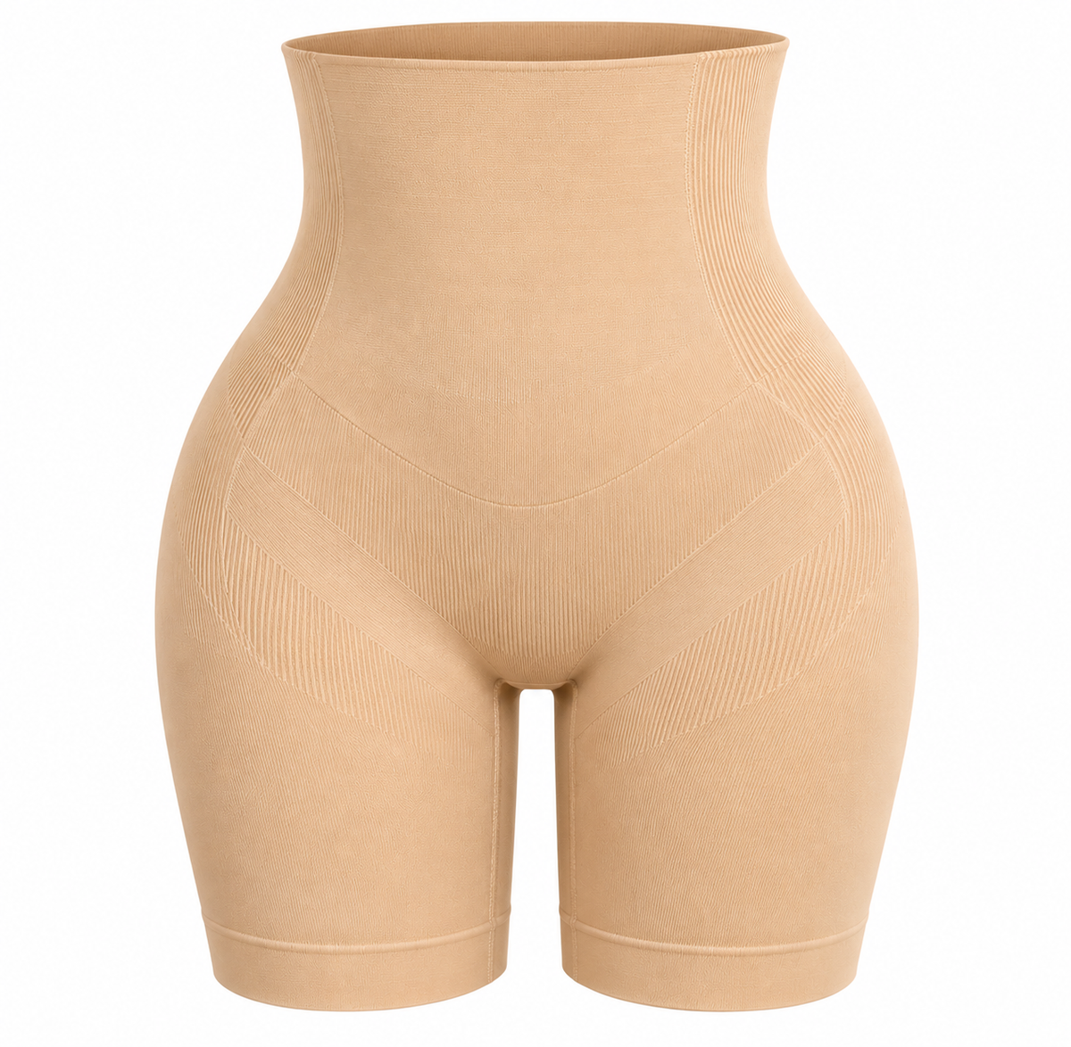 Beige high waist shapewear shorts front view