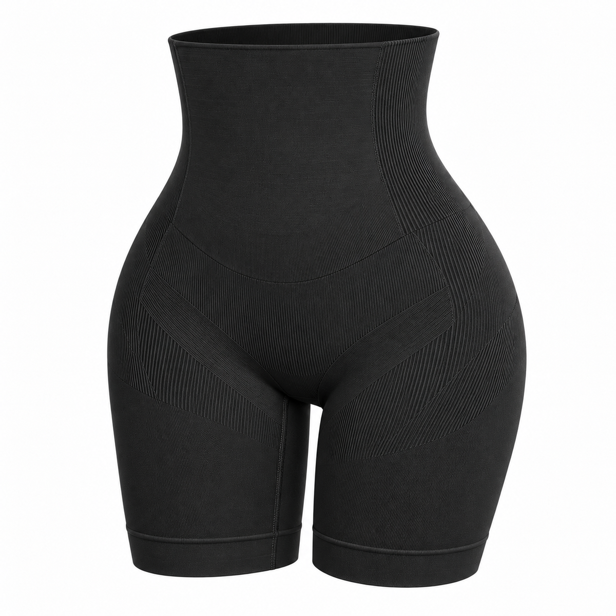 Black high waist shapewear shorts front view