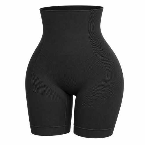 Black high waist shapewear shorts front view