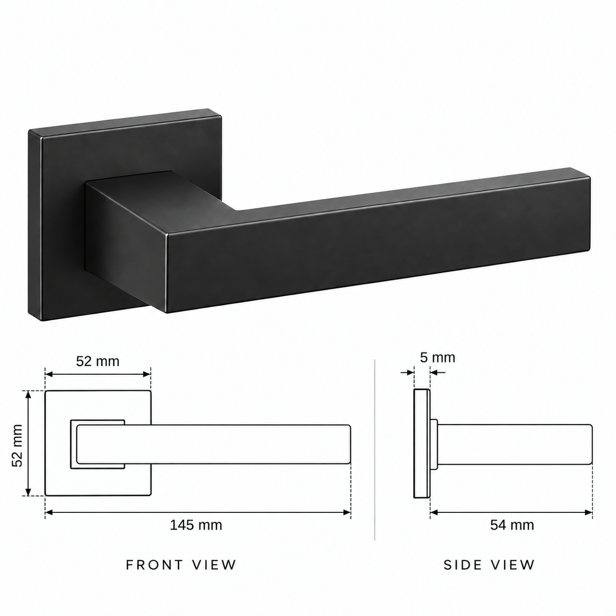 Black Internal Door Handles – Square Rose Pair