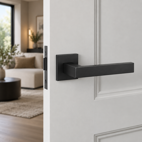 TUPAI 2275 black square door handle installed on a white door