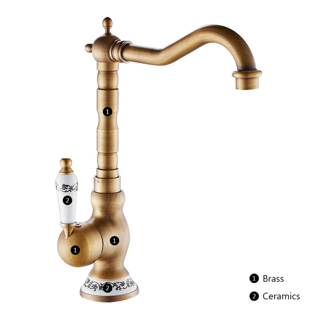 Brushed gold vintage basin mixer tap detail