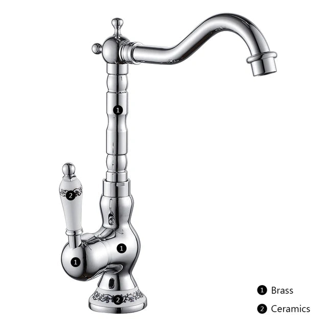 Brushed gold vintage basin mixer tap close-up