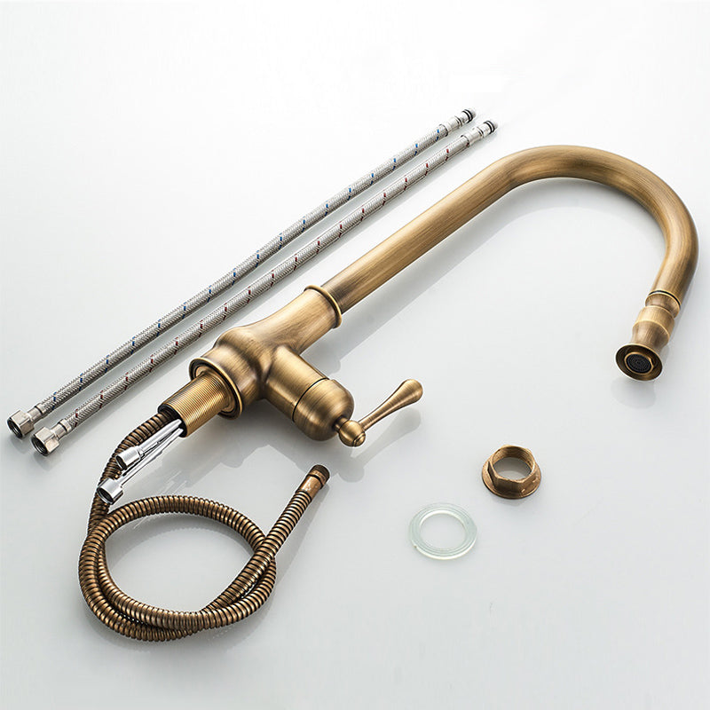 Vintage brushed gold kitchen mixer with pull-out spray 3