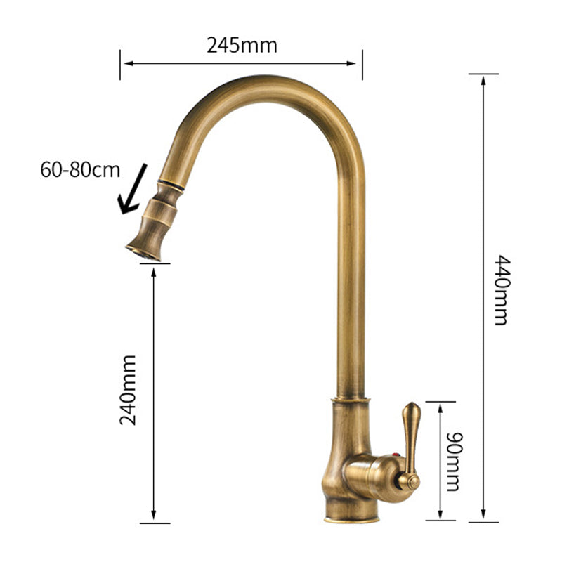 Vintage brushed gold kitchen mixer with pull-out spray 4