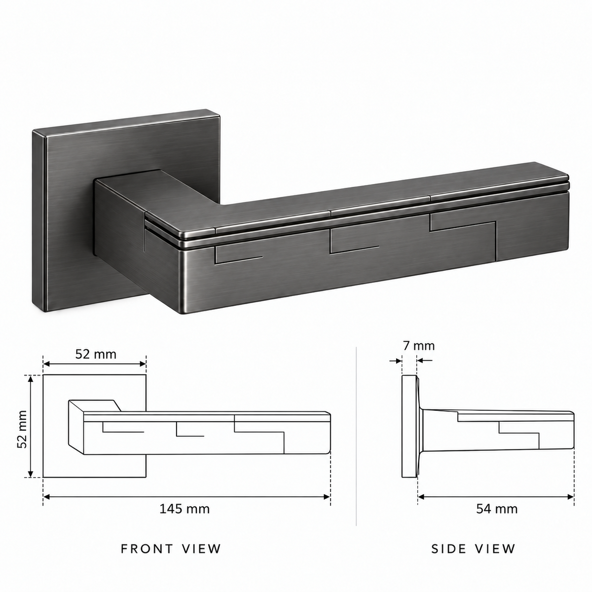 Gunmetal Internal Door Handles – Square Rose Pair