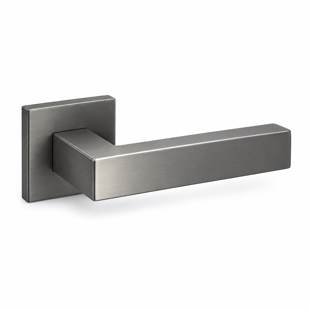 Gunmetal Internal Door Handles – Square Rose Pair – complete view on white background