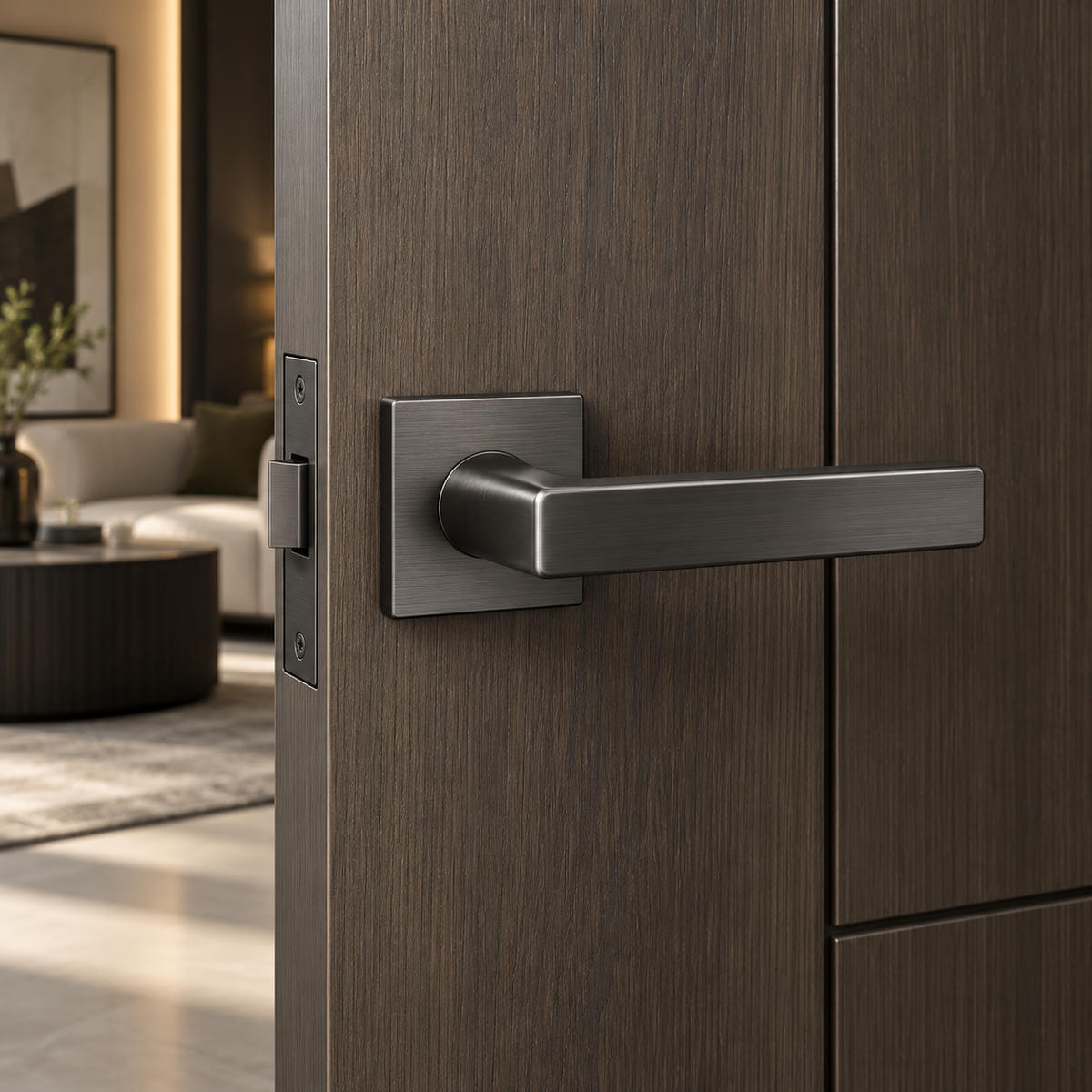 Gunmetal Internal Door Handles – Square Rose Pair